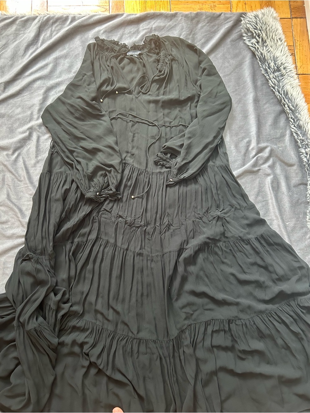 Banana Republic Black Ruffled Tie-Waist Maxi Dress
